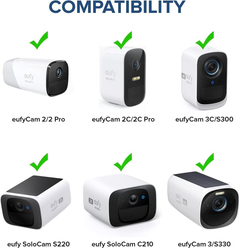 ALERTCAM 2Pack Wall Mount Compatible with eufyCam 2C/2C Pro, 2/2 Pro, 3C/S300, 3/S330, Also for SoloCam S220/C210, Adjustable Camera Mount Brackets for Eufy Camera Indoor/Outdoor - White - Image 2